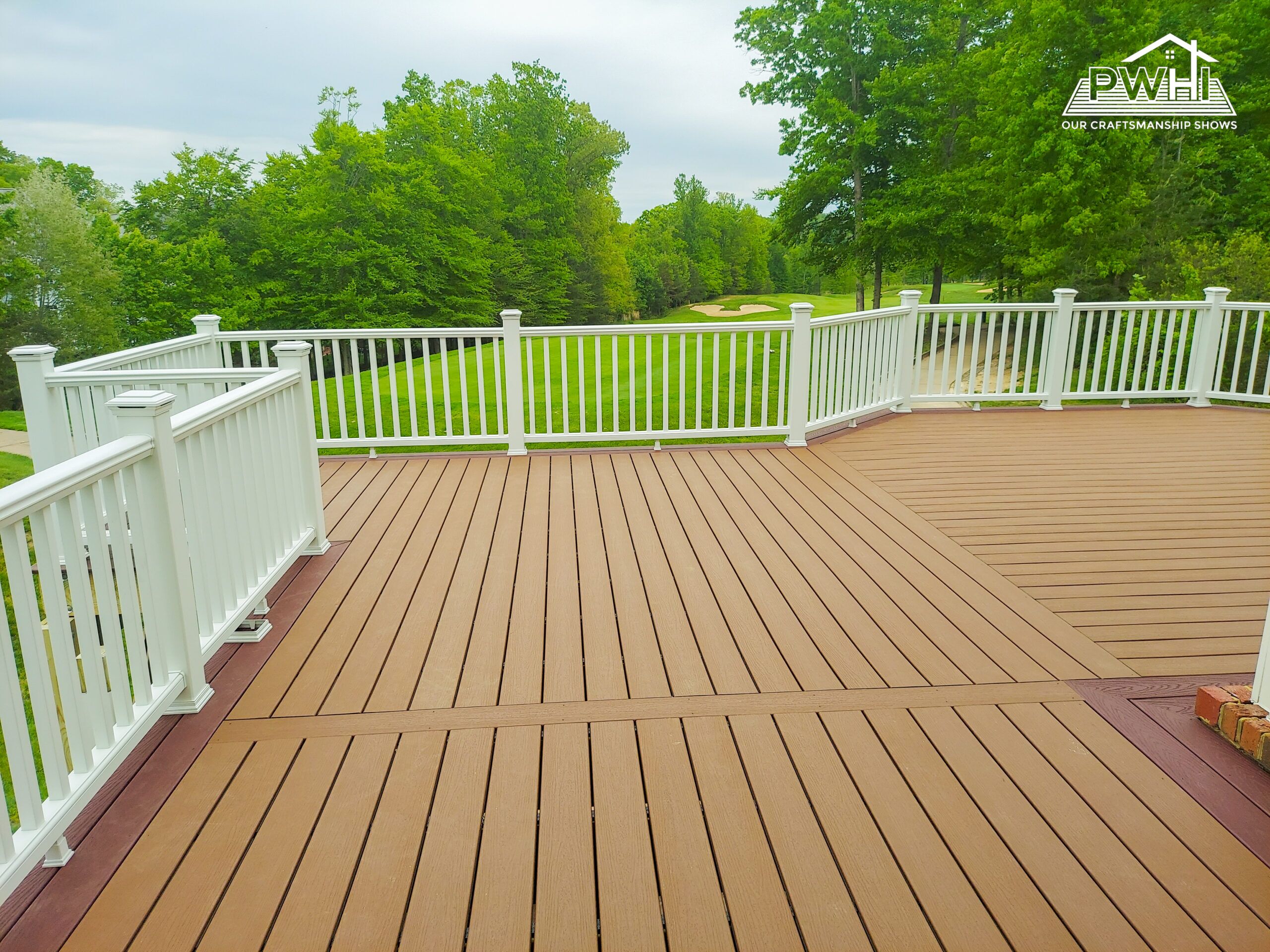 Raised Trex deck that looks out to a golf course